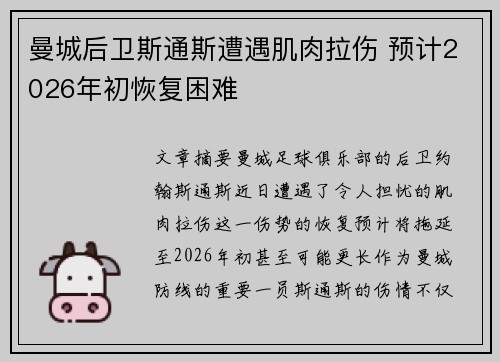 曼城后卫斯通斯遭遇肌肉拉伤 预计2026年初恢复困难